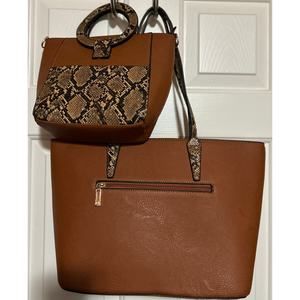 Women’s Light Brown Tote and Smaller Handbag Set‎ Animal Print